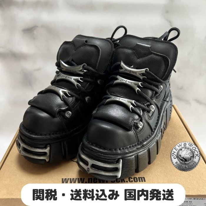 New Rock☆靴ひも付きアンクルブーツブラック M-106-S1 (NEWROCK
