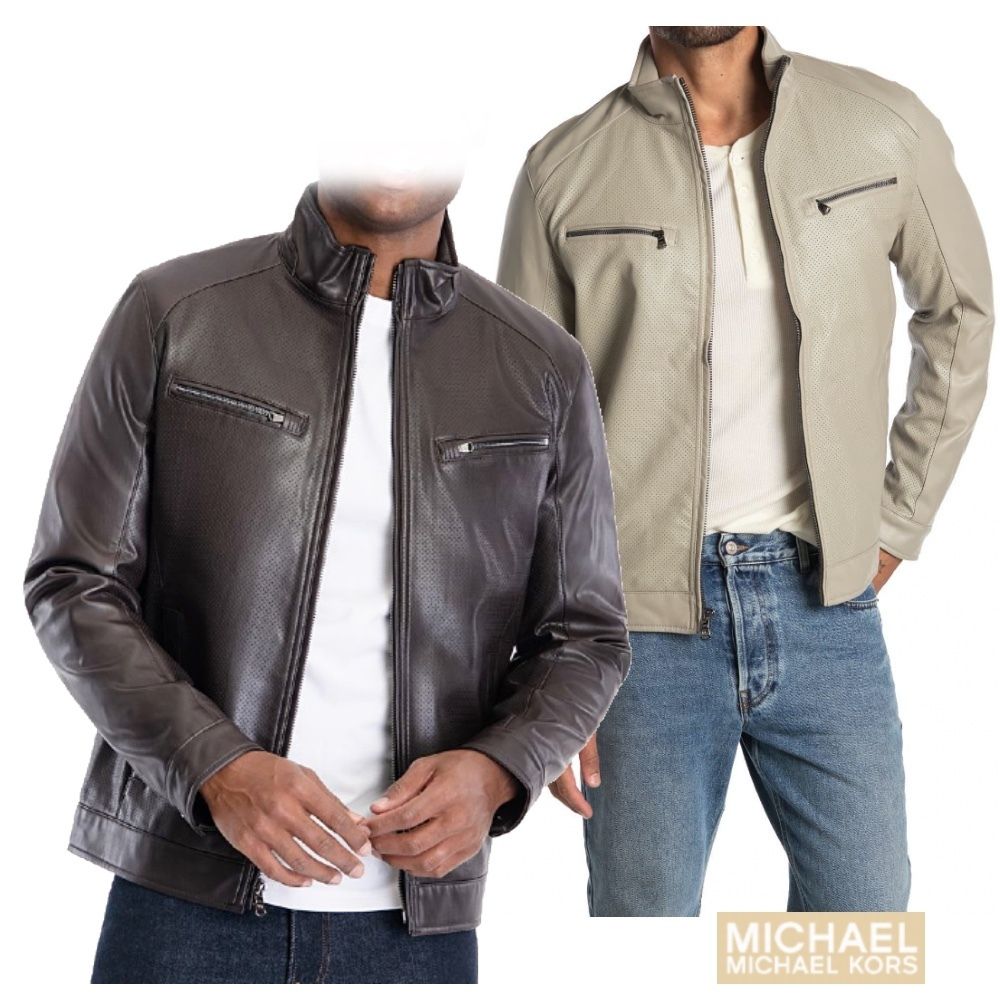新作セールマイケルコース ロゴ ライダースレザージャケット (Michael