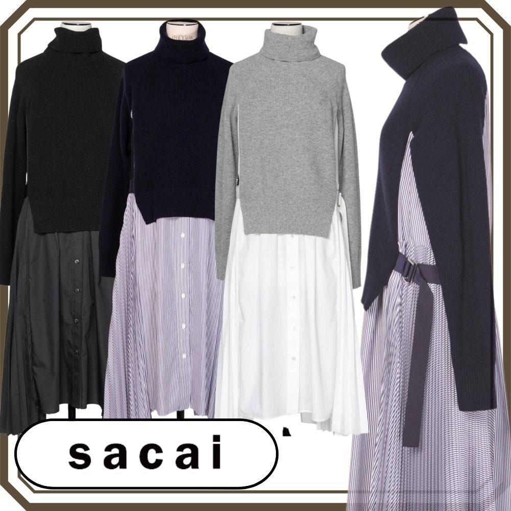 ◇国内発送◇*sacai* ウールニット×コットン ロングワンピース (sacai