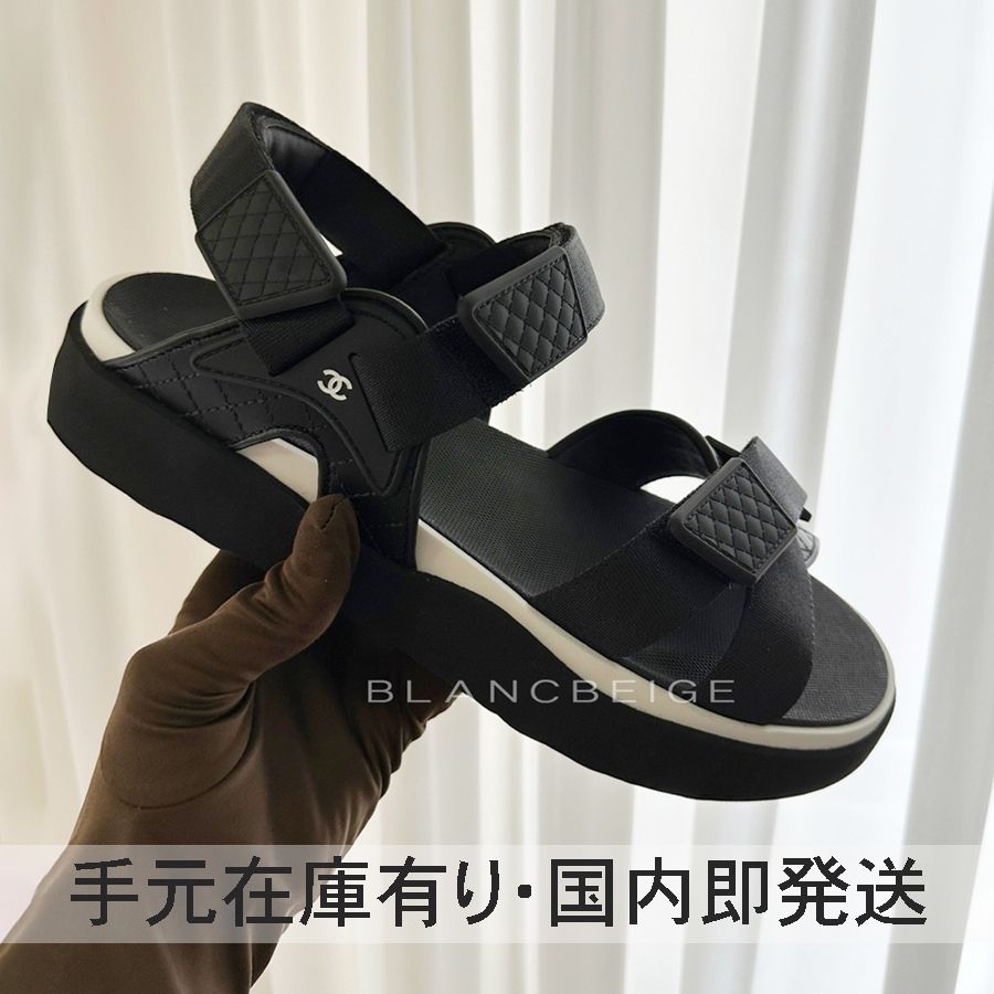 CHANEL 23A CCロゴ メンズ ベルクロ サンダル ブラック G45084 (CHANEL