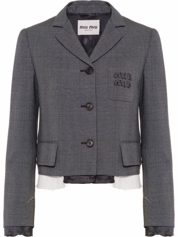 Miu Miu ミュウミュウ チェック シングルジャケット | グレー