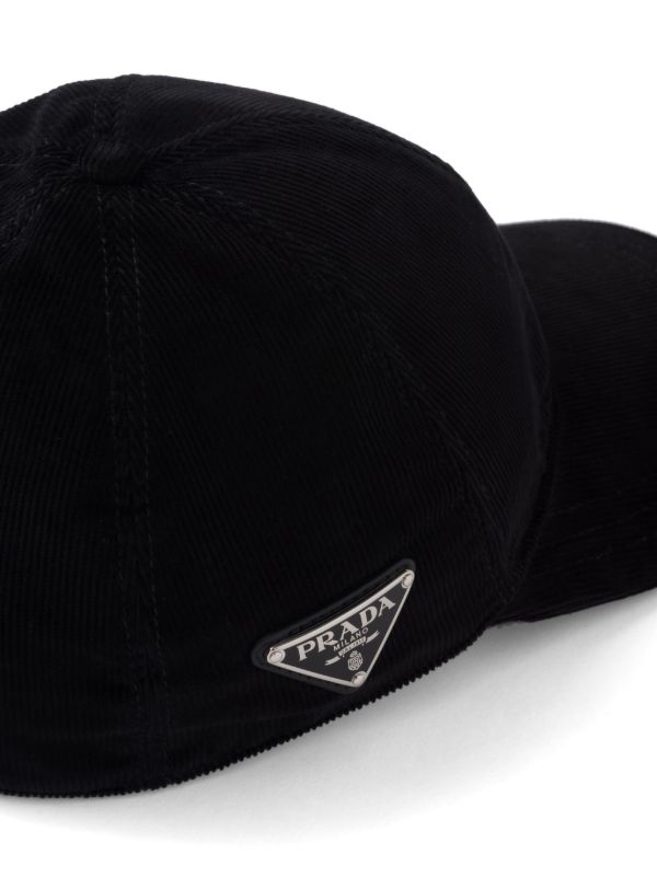 Prada triangle-logo Corduroy Baseball Cap | Black | FARFETCH