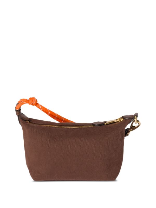 Miu Miu Mini Gabardine Logo Zip Bag | Brown | FARFETCH