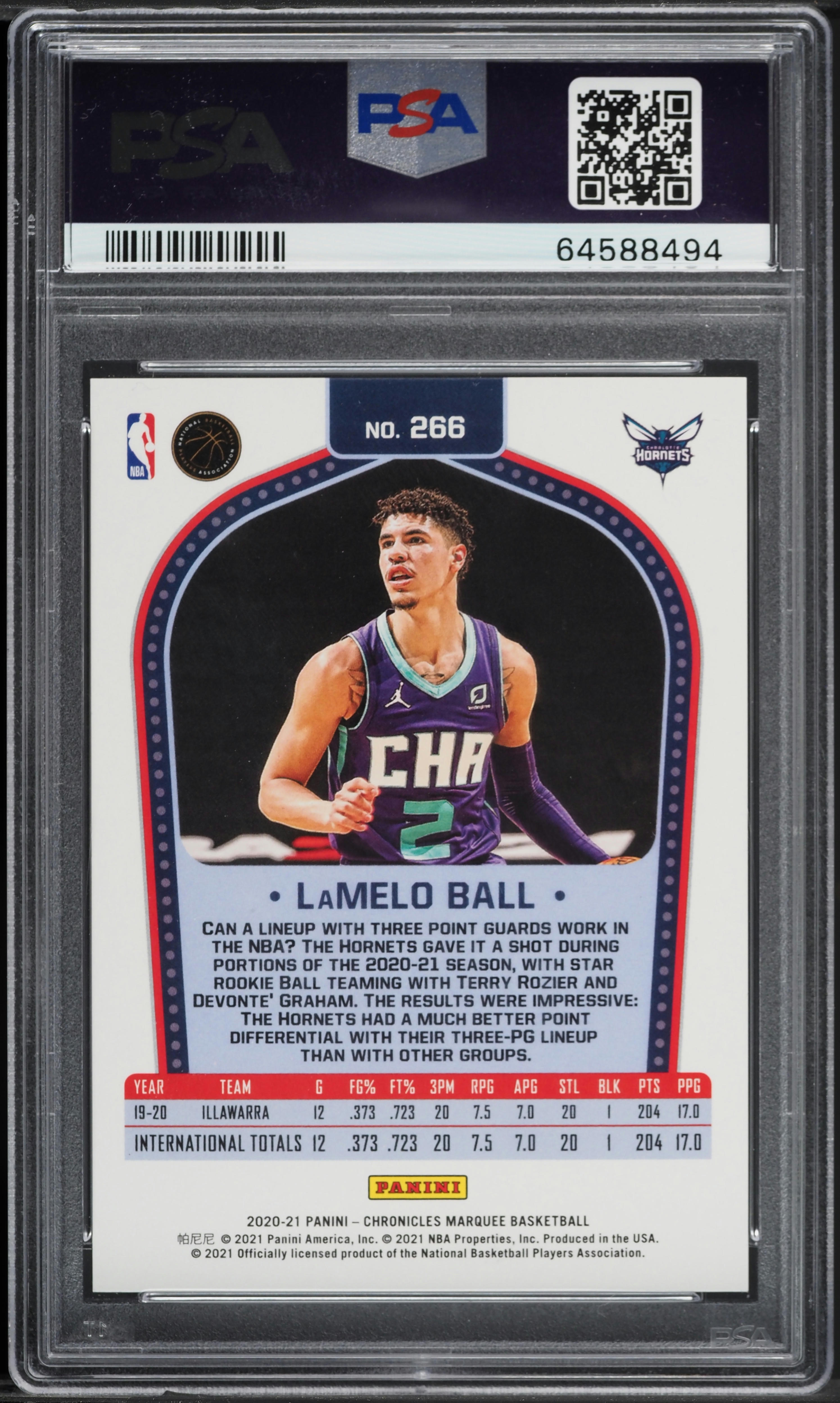 2020 Panini Chronicles Purple Lamelo Ball ROOKIE /49 n#266 PSA 10