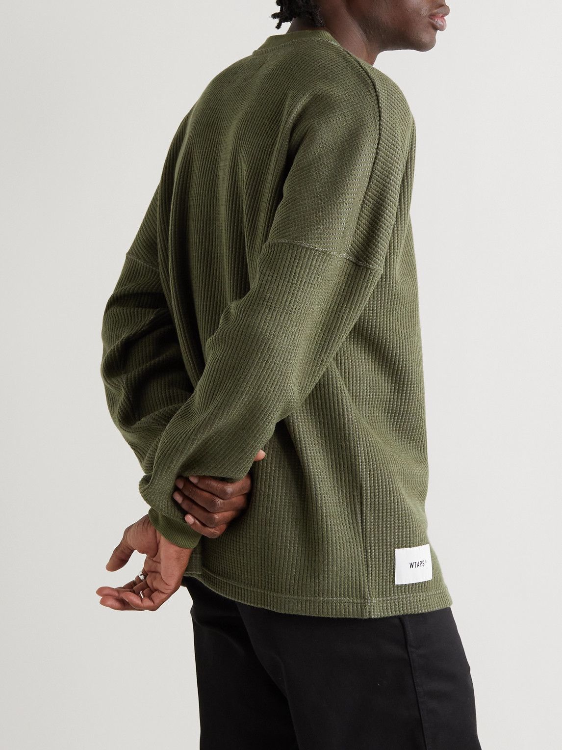 WTAPS - Logo-Appliquéd Waffle-Knit Sweater - Green WTAPS