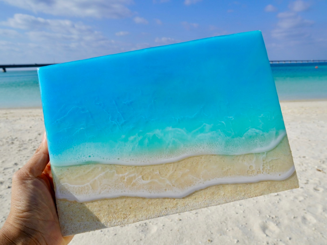 波アート レジンアート ボード 海の波 Blue レジンサンド N076「丸型