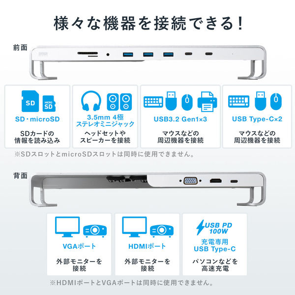 サンワサプライ ダイレクト:Type-C スタンドドッキングステーション