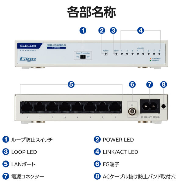 エレコム スイッチングハブ 8ポート ギガ LANハブ 金属筐体 電源内蔵