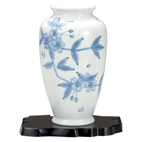 日本の伝統工芸品【九谷焼】 8号寸胴花瓶 桜ちらし 台付 (K9-1323) (K8