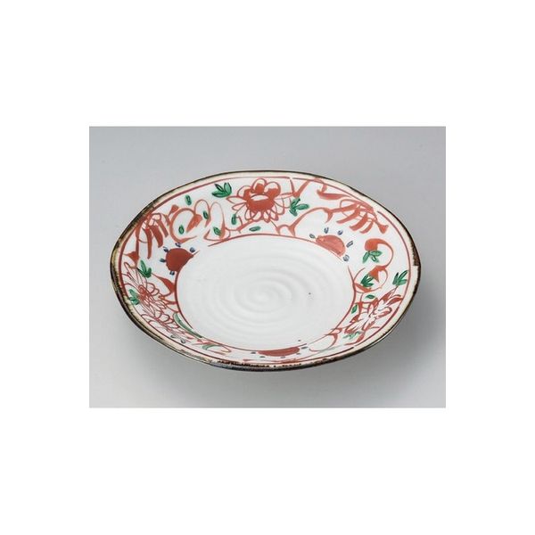 アースモス 美濃焼 丸皿（中） 赤絵花8.0皿 (1個入)（直送品） - アスクル