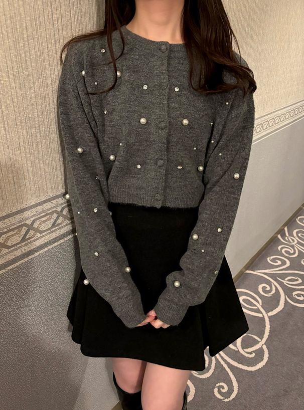 ビジューパールニットショート丈カーディガン[an1467] | レディース