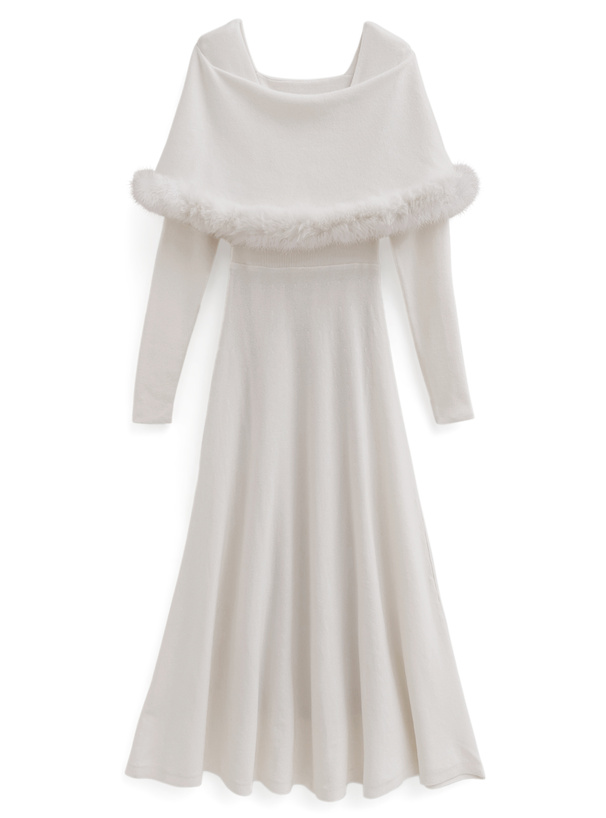 ファーケープ風オフショルニットワンピース[an1538] | レディース