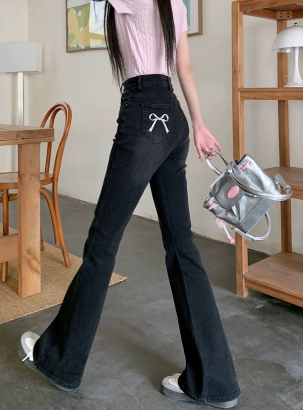 バックリボン刺繍フレアデニムパンツ[at2289] | レディース