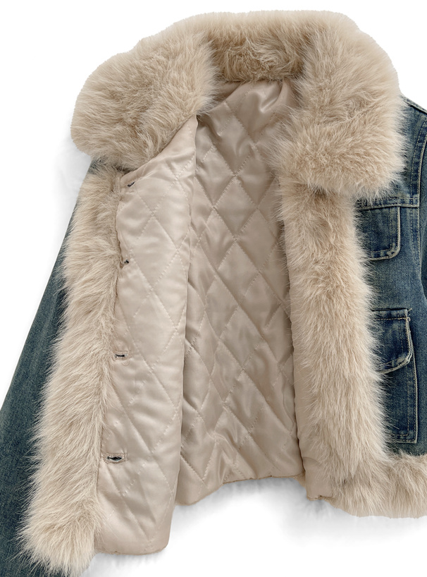 ショート丈ジャケット×ミニスカートファーデニムセットアップ[gc286