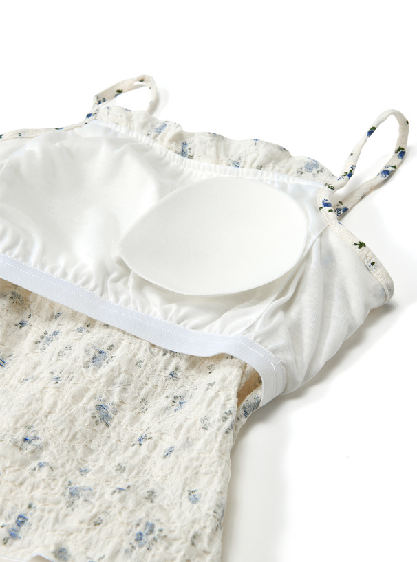 パット付き小花柄シワ加工キャミソール[dk885] | レディース