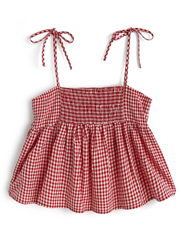ギンガムチェック柄リボンストラップキャミソール[dk1496