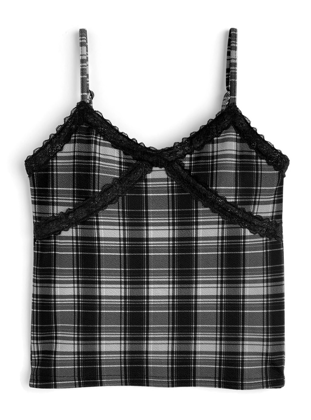 カップ付きレースチェック柄キャミソール[dk1516] | レディース