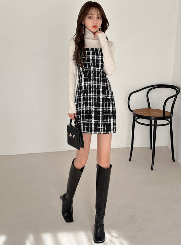 ツイードチェック柄ミニワンピース[dk1252] | レディースファッション