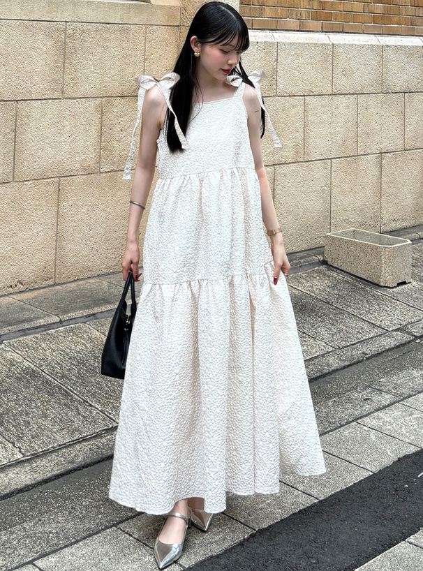花柄ジャガードリボンティアードワンピース[fo1899] | レディース