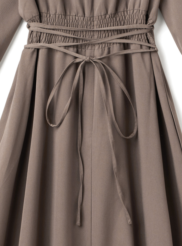 ウエストタックバックレースアップVネックワンピース[k8888x