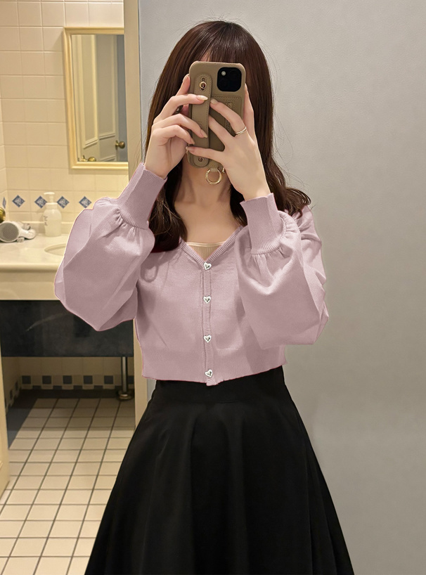 クロップド丈ハートボタンニットカーディガン[k9325z] | レディース