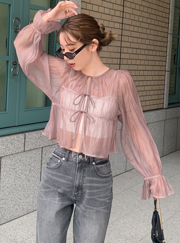 前後2Wayオーガンジーシャーリングブラウス[on222] | レディース