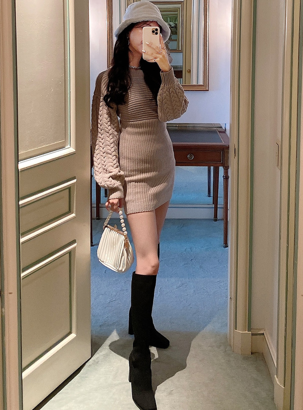 ケーブル編みバックオープンタイトニットミニワンピース[mb1521