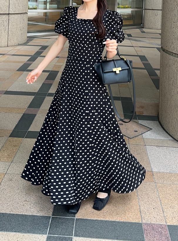 ドット柄バルーンスリーブフレアワンピース[ru1163] | レディース