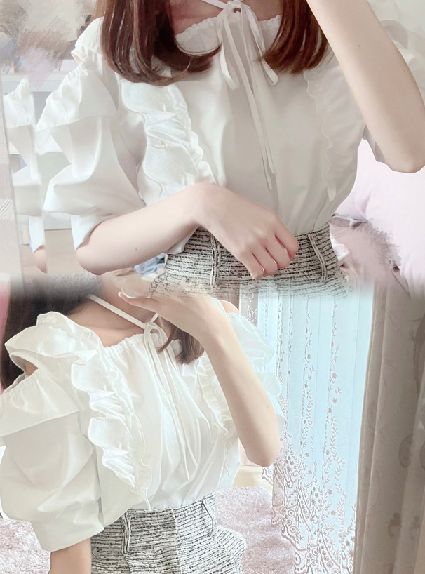 ショルダーオープンギャザーフリルブラウス[tu605] | レディース