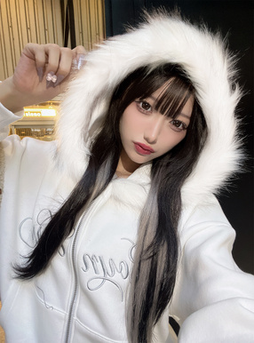 ファーフードロゴ刺繍ダブルジップスウェットパーカー[fu292