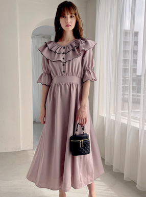 ダブルラッフルカラーフレアワンピース[tg643] | レディース