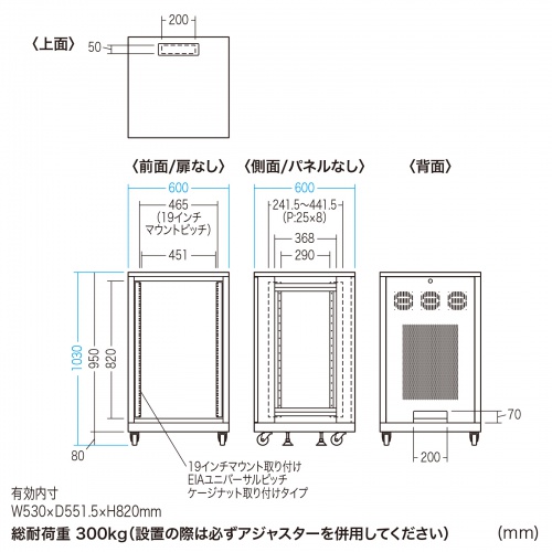 サーバーラック（19インチ・中型・18U・奥行60cm・メッシュパネル仕様