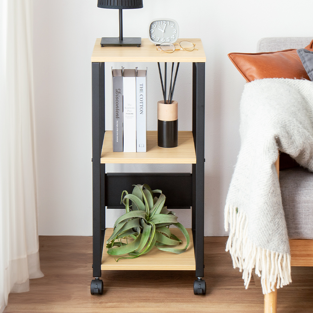 サイドテーブル（キャスター・移動式・3段・収納・木製・マルチラック