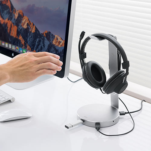 ヘッドホンスタンド（USBポート付き・アルミ・USB3.0ハブ3ポート・3.5