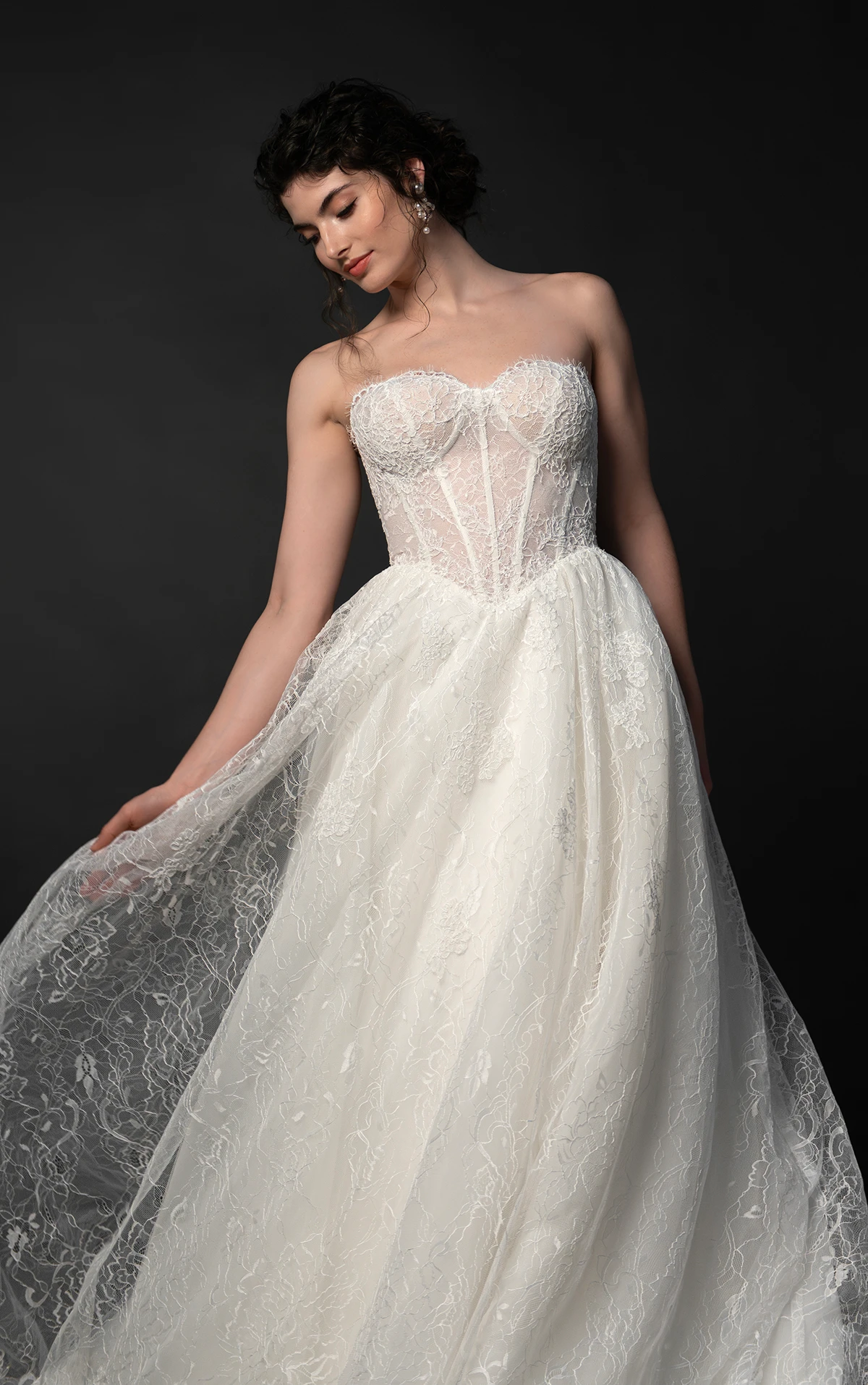 Romantic Floral Lace A-Line Wedding Dress with Corset Bodice