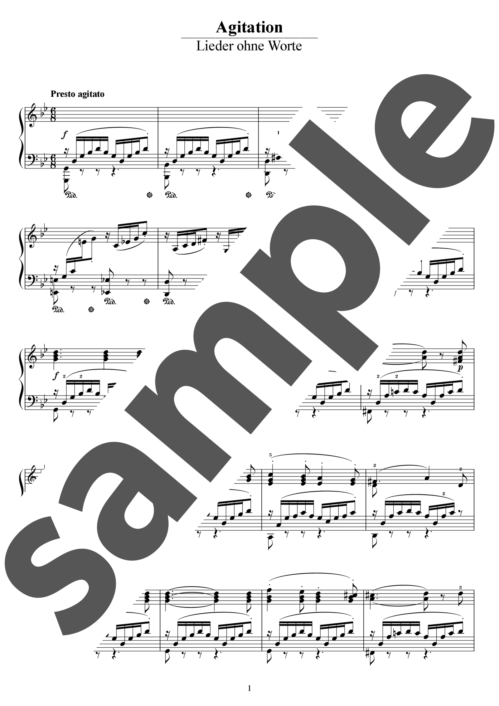 ピアノ楽譜】無言歌集 第4巻 第3番 胸騒ぎ / J.L.F.Mendelssohn（中