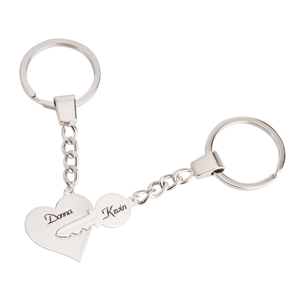Sterling Silver Key and Heart Couple Keychain Set - Order Now!