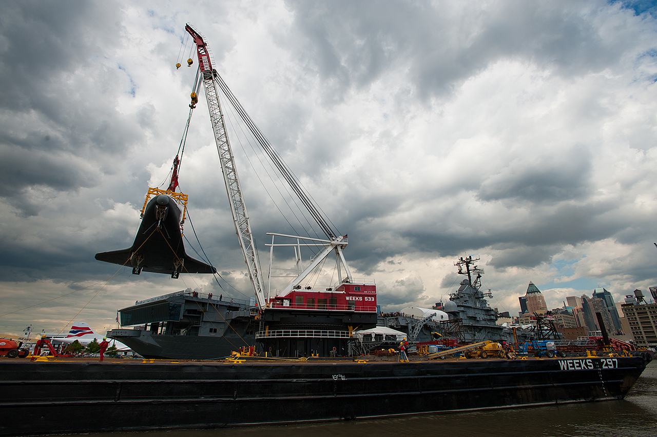 Space Shuttle Enterprise Lands at New York City's Intrepid Museum