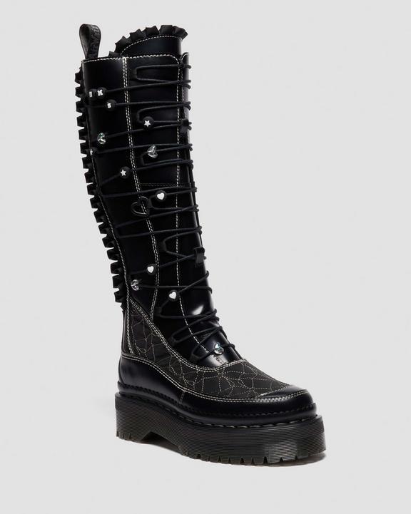 XTRM FRILL PLATFORM LEATHER BOOTS in Black | Dr. Martens