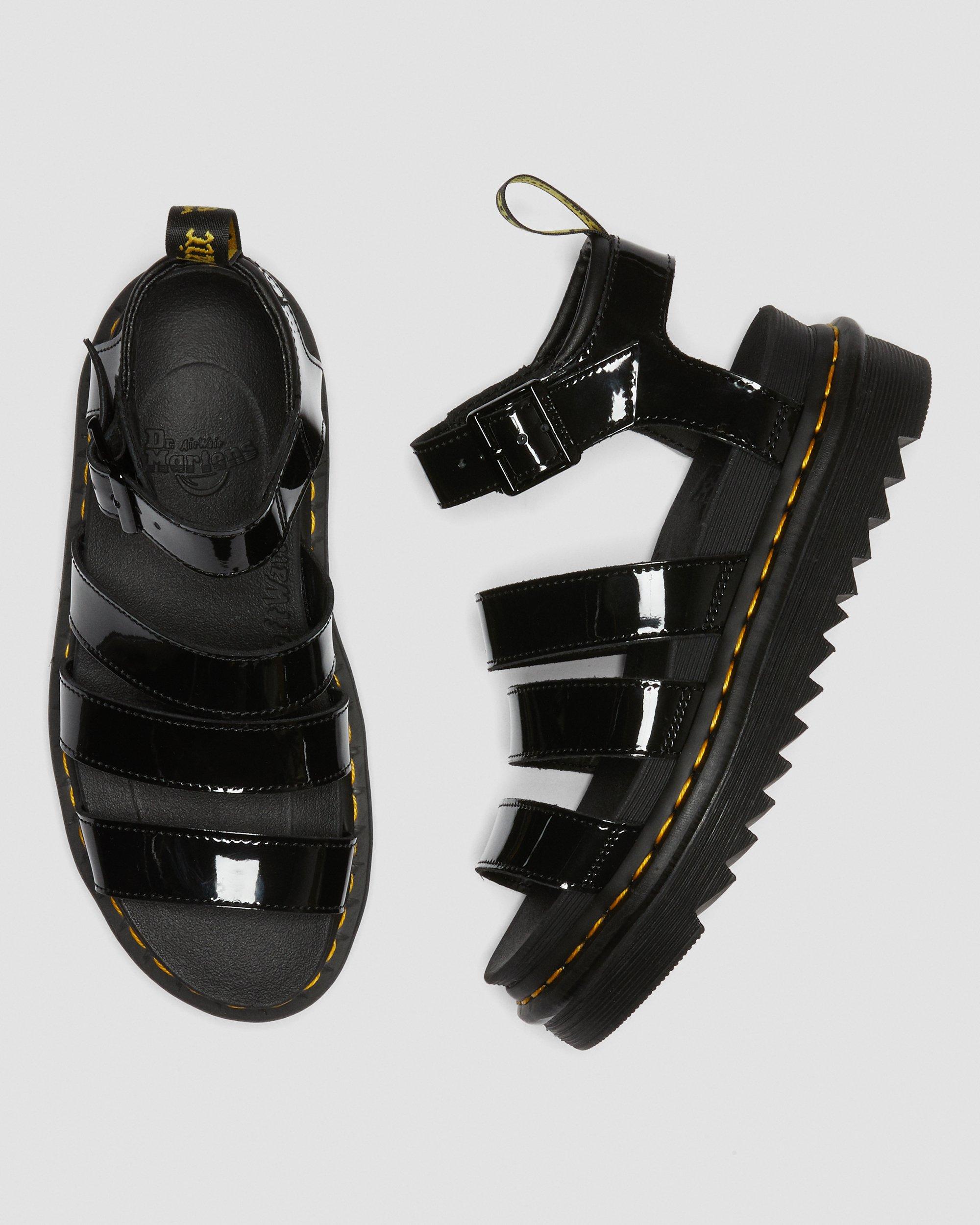 Blaire Patent Leather Strap Sandals in Black | Dr. Martens