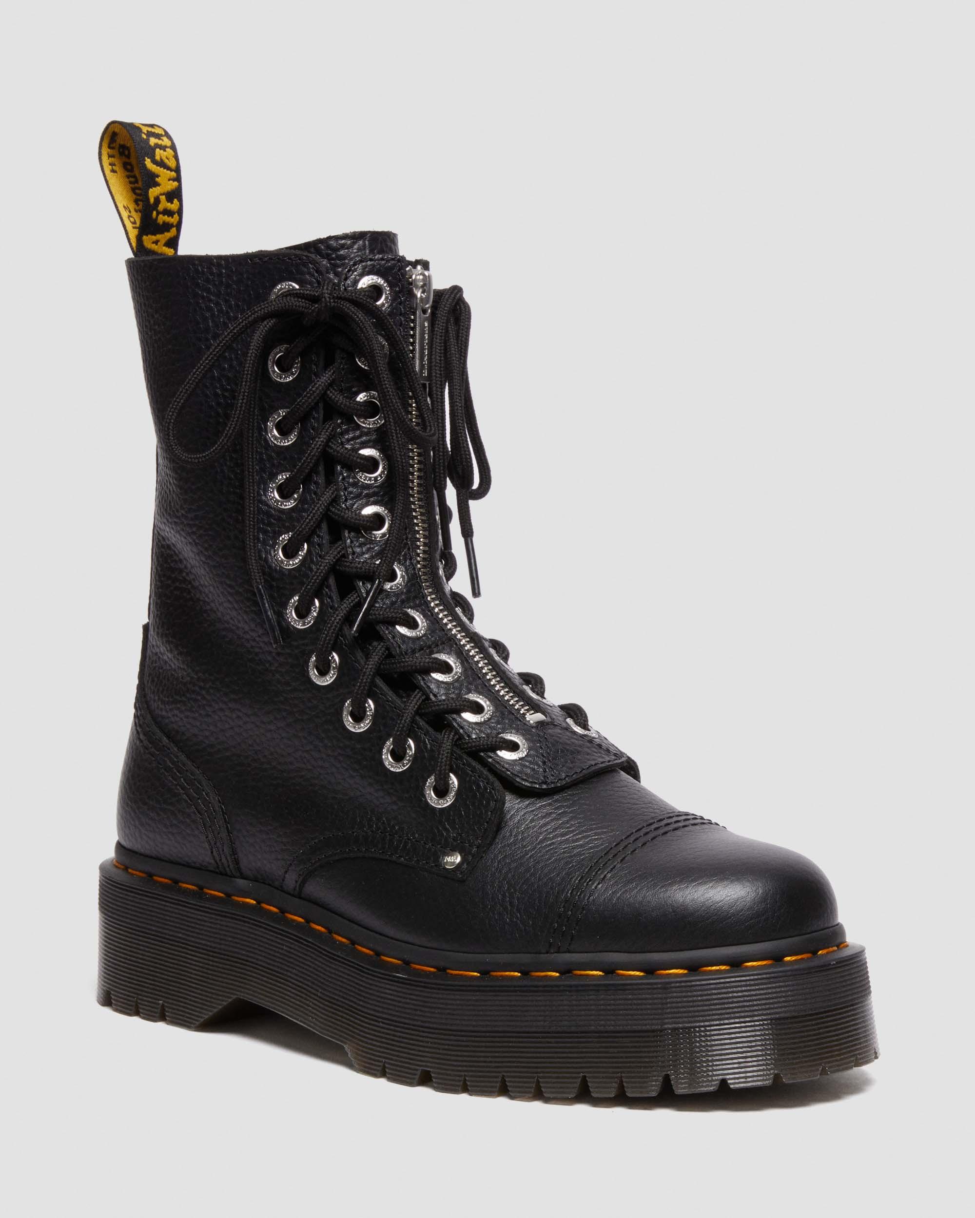 Sinclair Hi Milled Nappa Leather Platform Boots in Black Milled