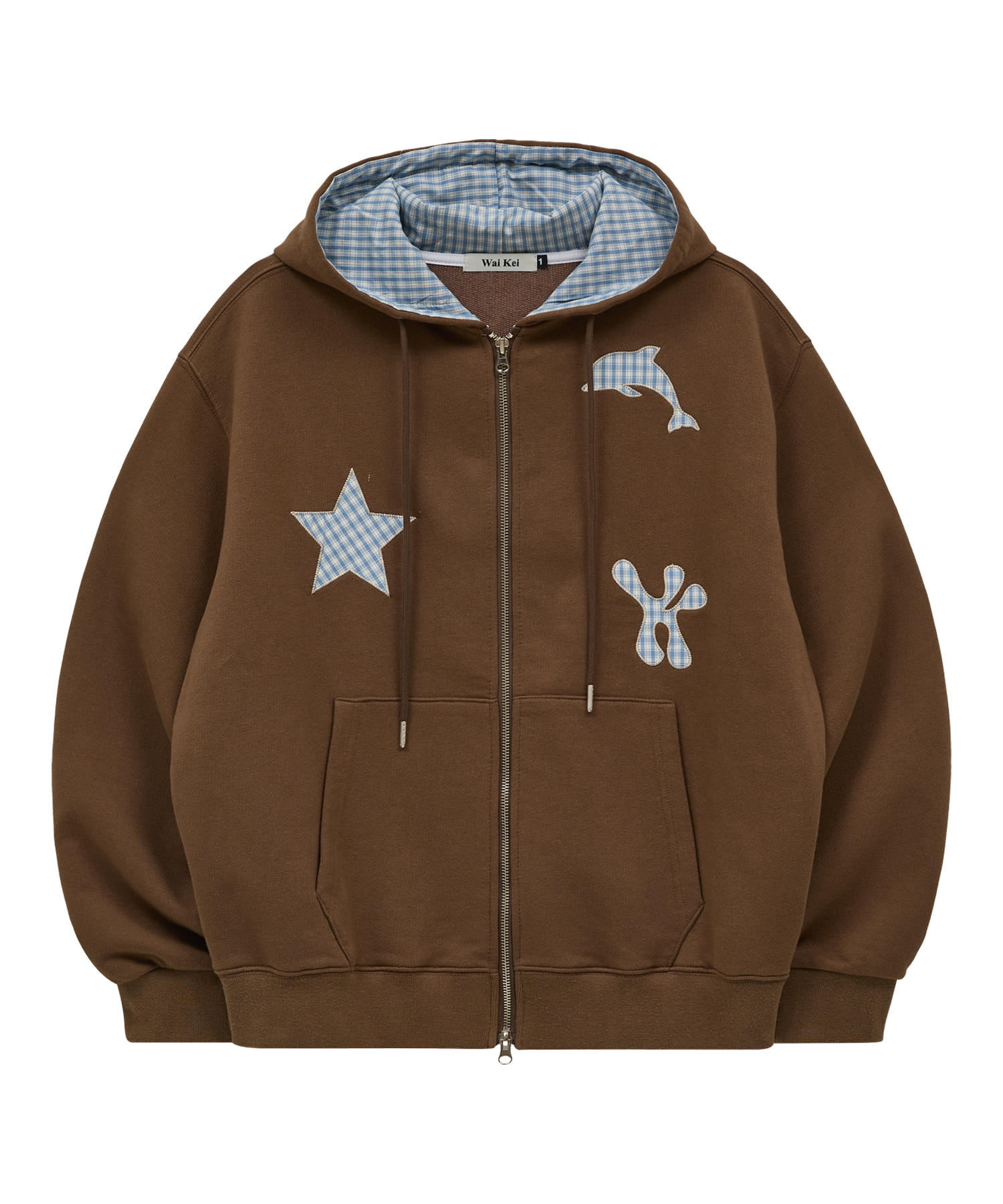 Influencer pick] Star Dolphin Check Applique Hood Zip Up BROWN