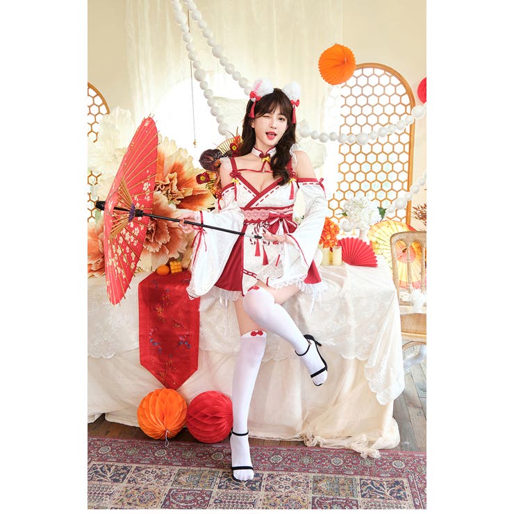 セクシー白キツネ巫女レディ《ハロウィンコスプレ6点セット
