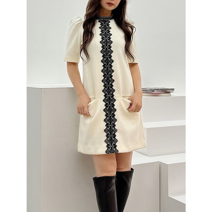 バイカラーレースミニワンピース[品番：MKSW0059554]｜MERCURYDUO