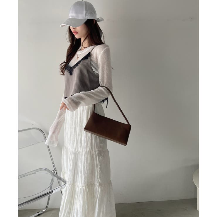 レースデザイン ストライプ キャミソール[品番：ORGW0009028]｜Ada