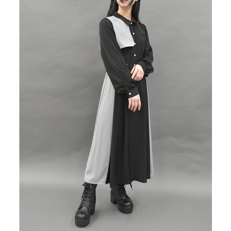 チェーン付バイカラーワンピース[品番：IGAW0005663]｜axes femme