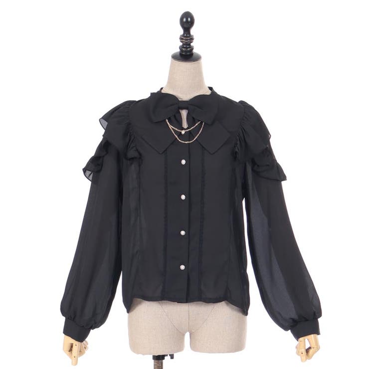 リボン付フリル長袖ブラウス[品番：IGAW0005443]｜axes femme