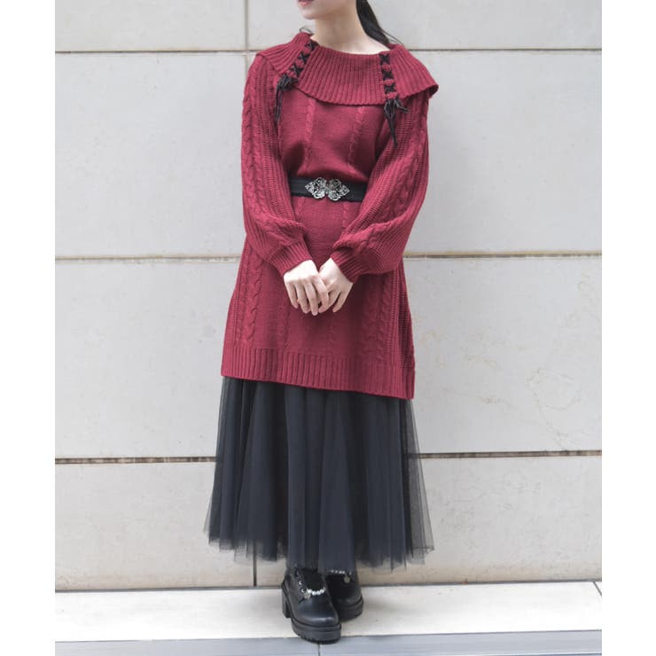 W編み上げニットチュニック[品番：IGAW0005705]｜axes femme