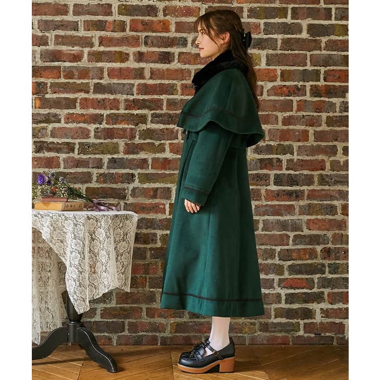 ファー襟付ケープロングコート[品番：IGAW0004046]｜axes femme