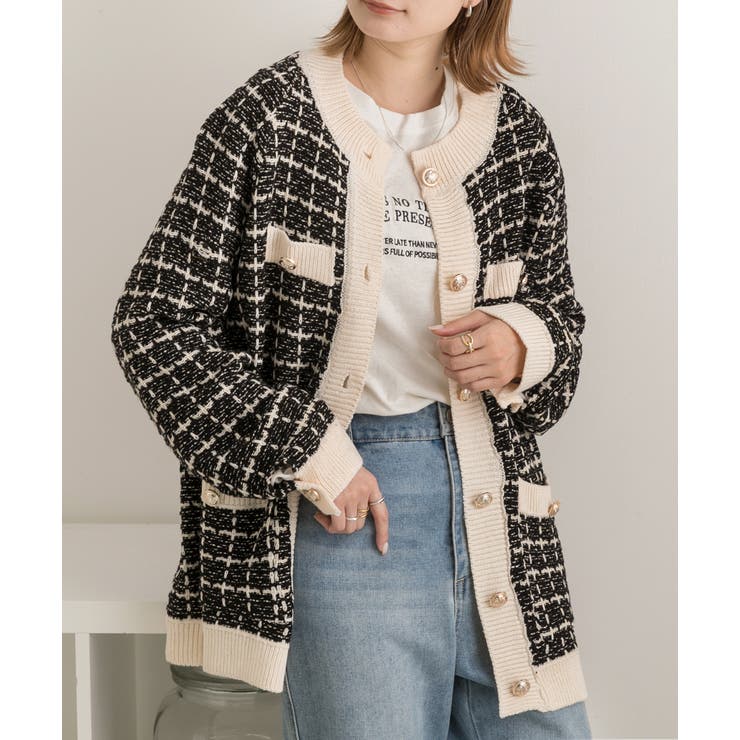 ツイード柄 ニットカーディガン[品番：ADEW0004210]｜ad thie